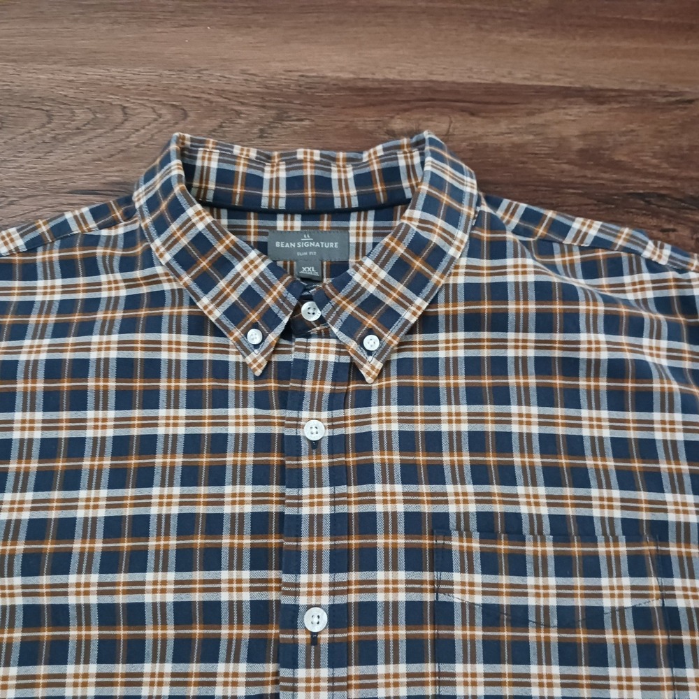 LL Bean Signature Mens‎ XXL Slim Fit Plaid Button Down Shirt Navy 300556